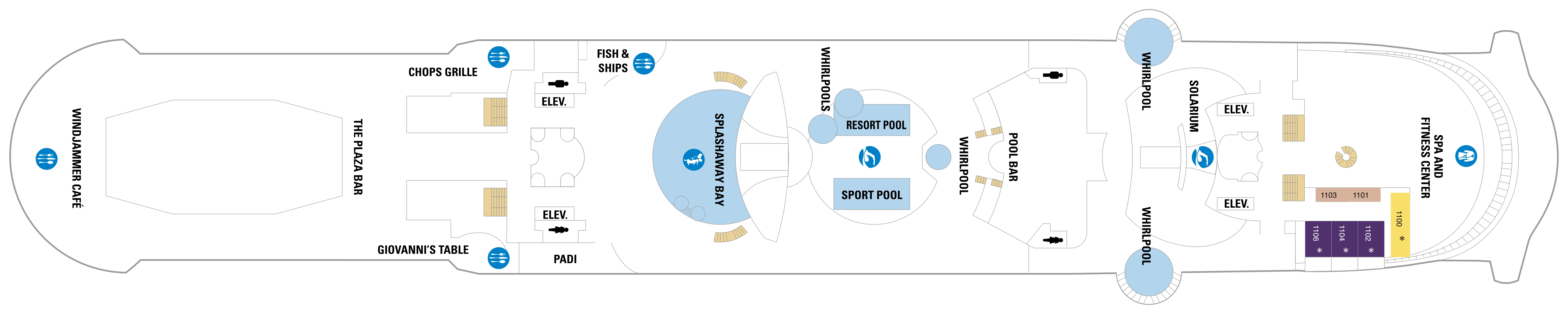 Independence of the Seas, Deck 11: official cabin and venue layout