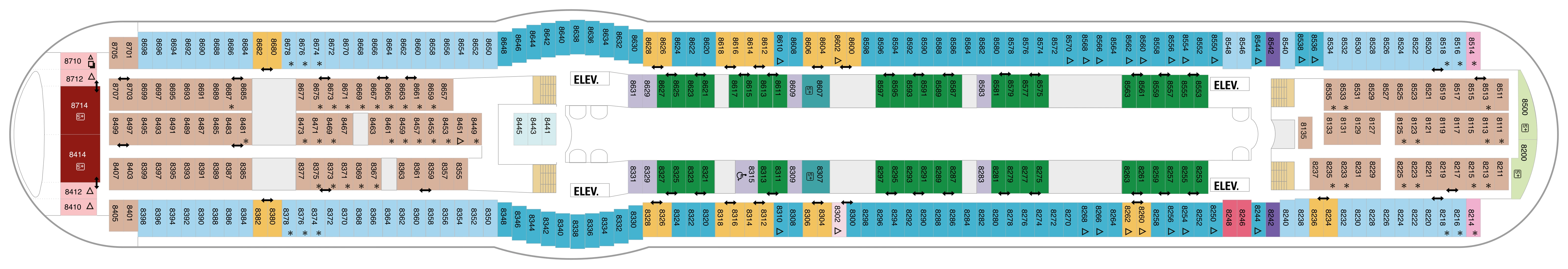 Independence of the Seas, Deck 8: official cabin and venue layout