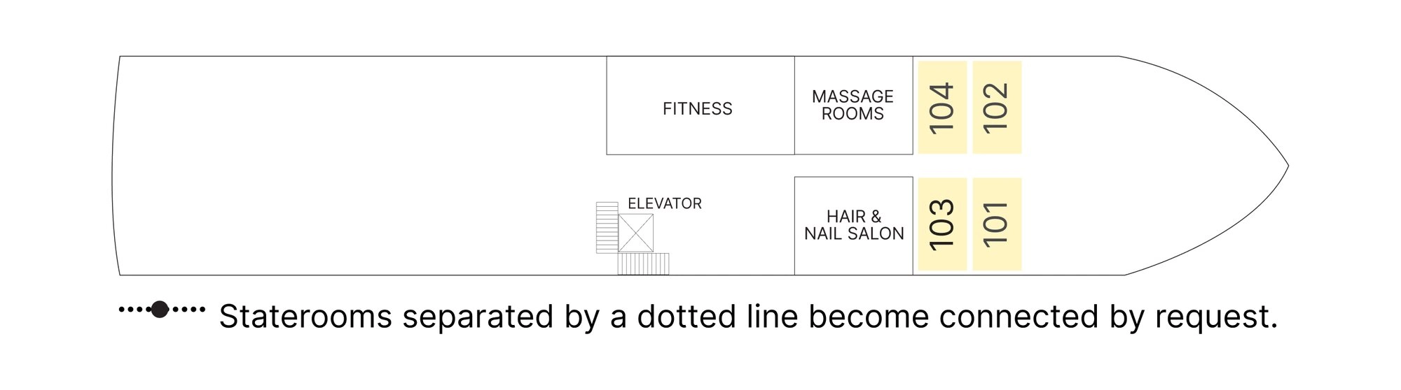 AmaDahlia, Deck 1: official cabin and venue layout