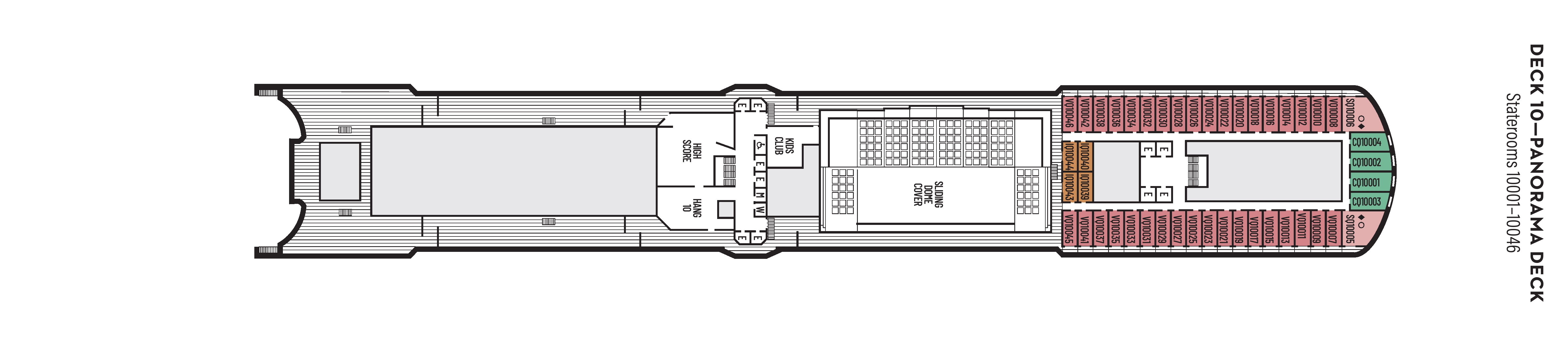 Nieuw Amsterdam, Deck 10: official cabin and venue layout