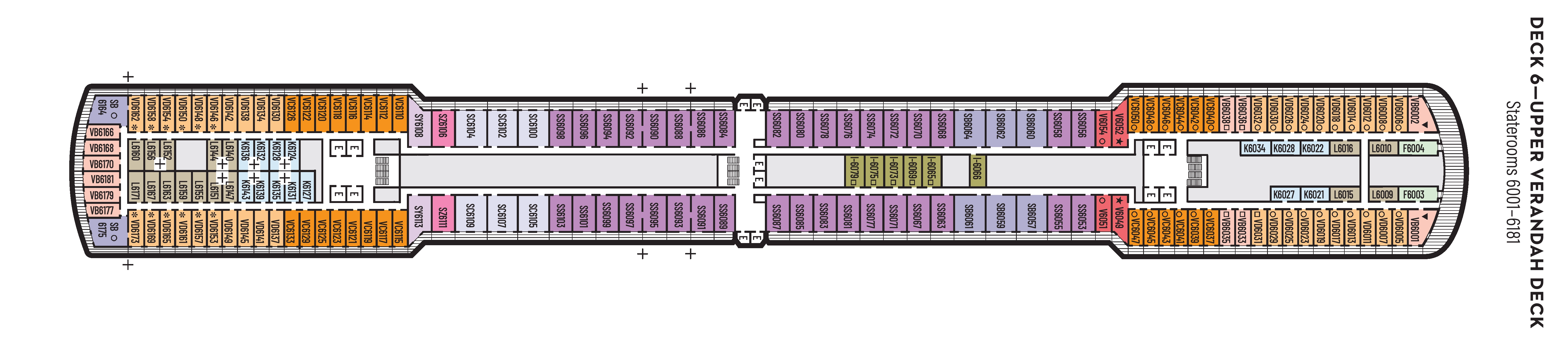 Nieuw Amsterdam, Deck 6: official cabin and venue layout