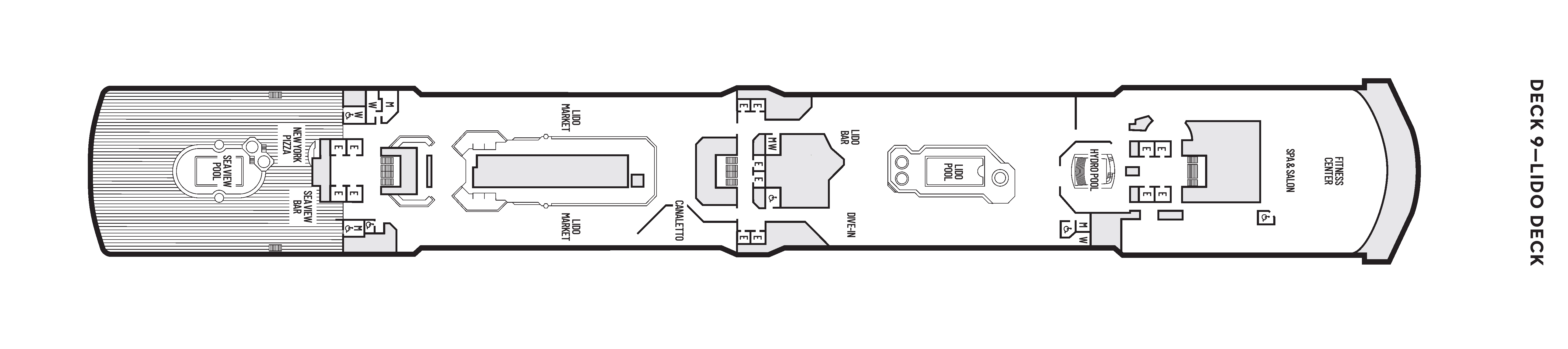 Nieuw Amsterdam, Deck 9: official cabin and venue layout
