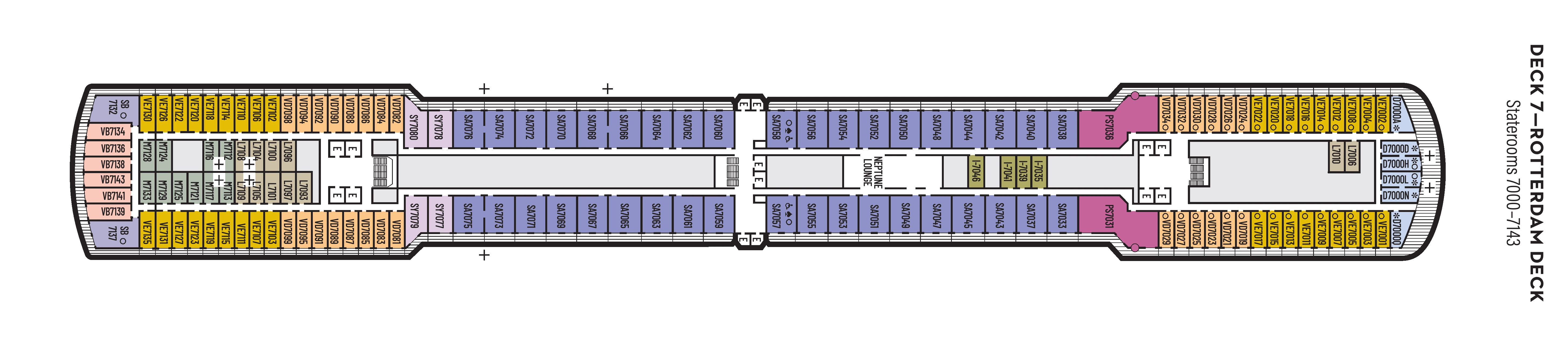Nieuw Amsterdam, Deck 7: official cabin and venue layout