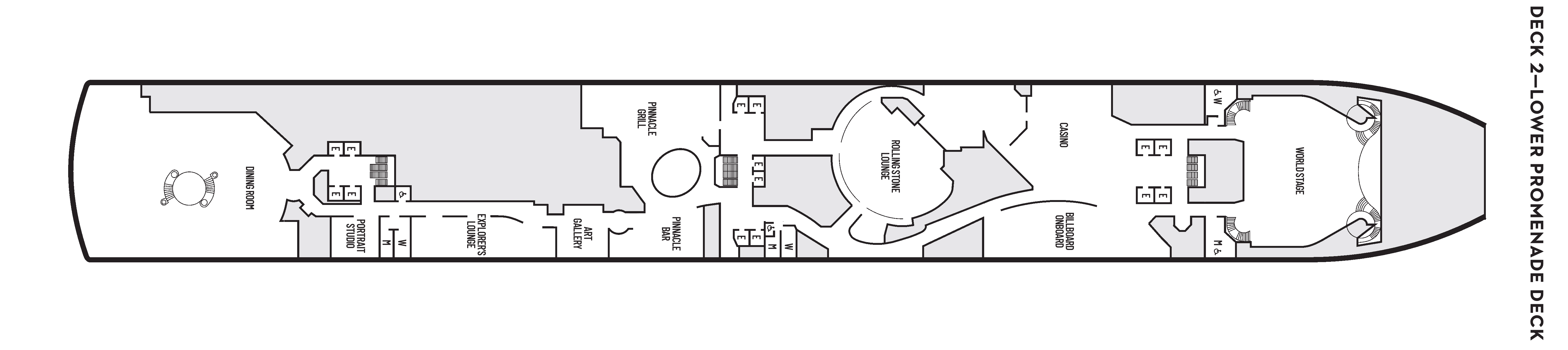 Nieuw Amsterdam, Deck 2: official cabin and venue layout