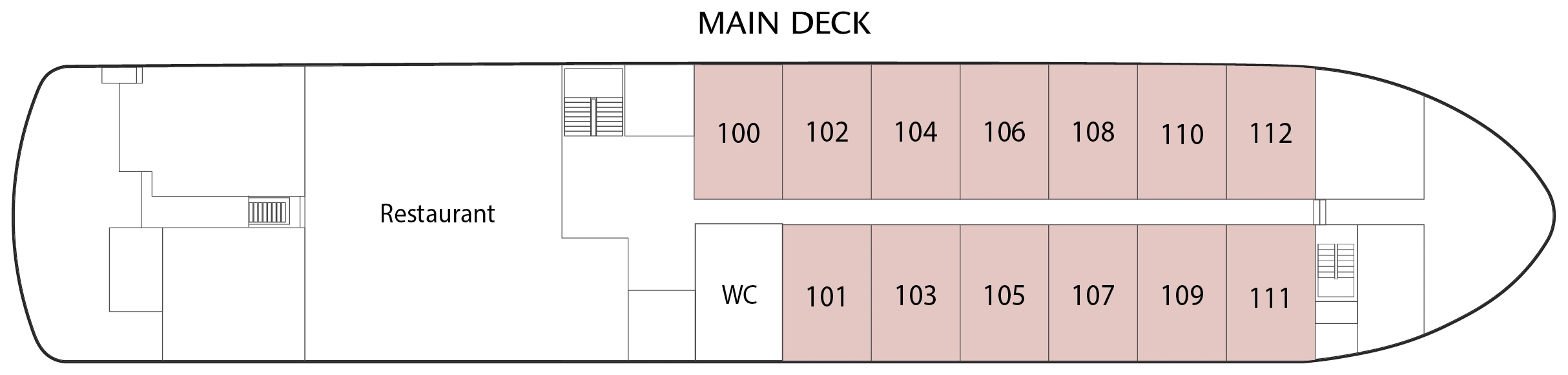 Riviera Alba, Deck 1: official cabin and venue layout