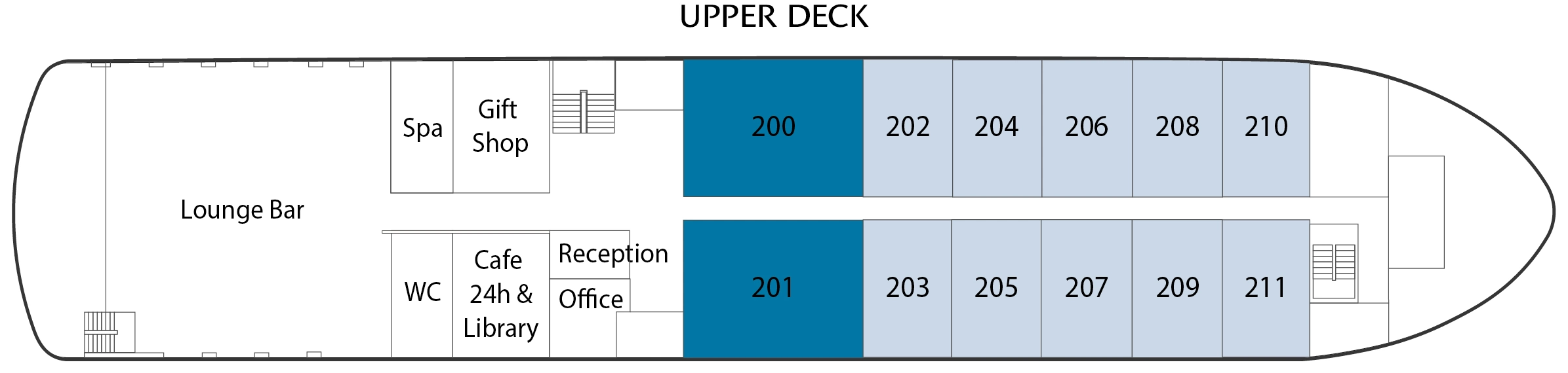 Riviera Alba, Deck 2: official cabin and venue layout