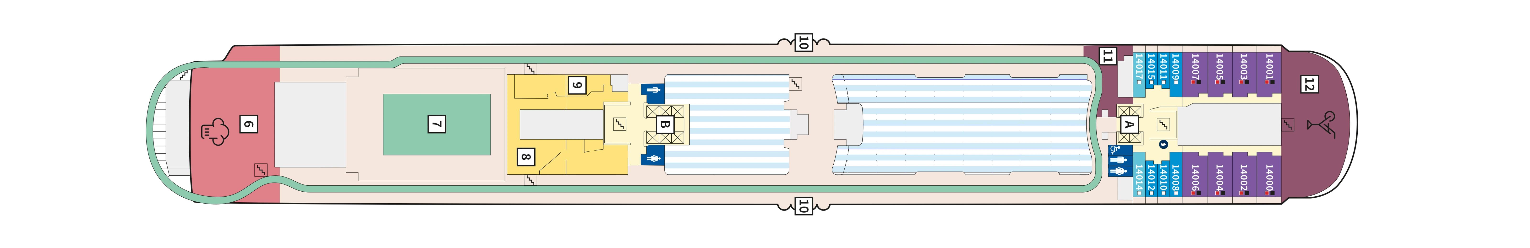 Mein Schiff 1, Deck 14: official cabin and venue layout