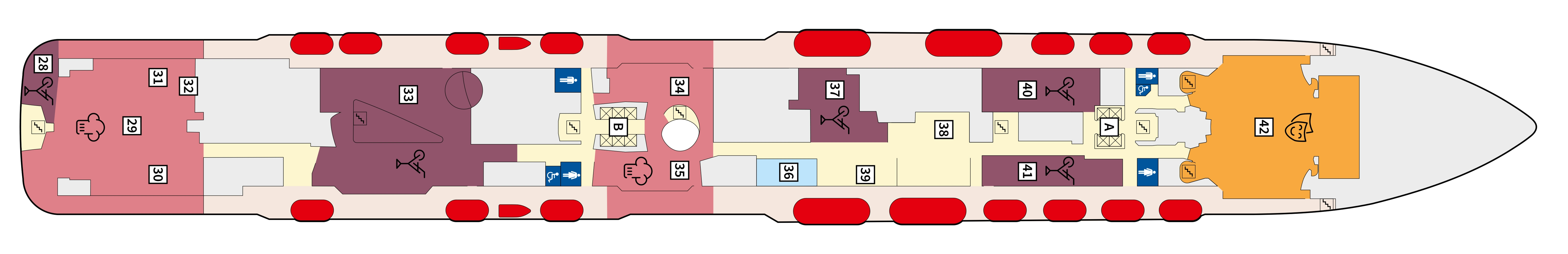 Mein Schiff 1, Deck 5: official cabin and venue layout