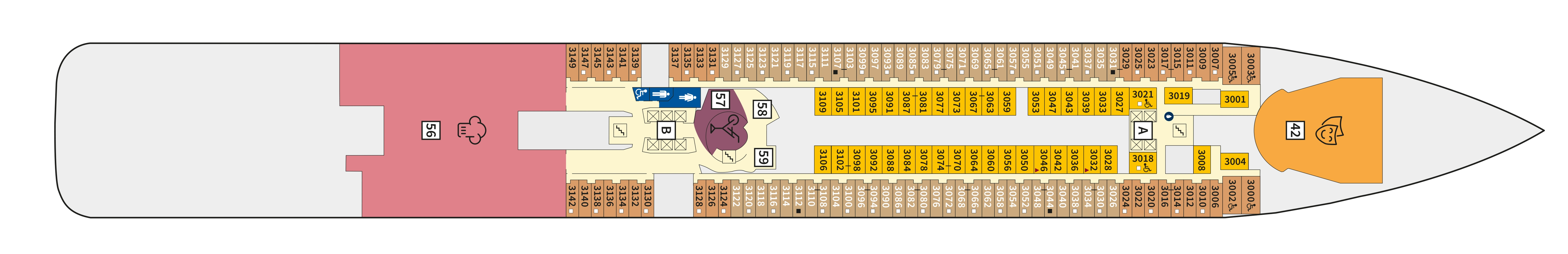 Mein Schiff 1, Deck 3: official cabin and venue layout