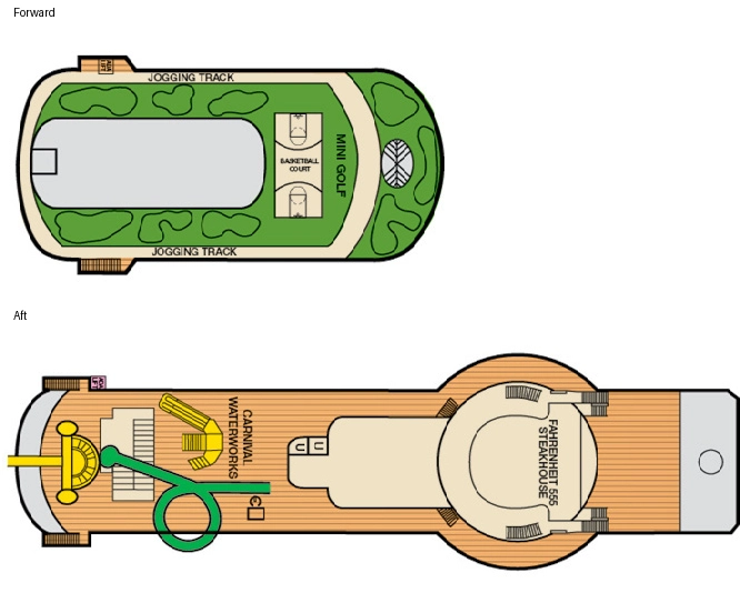Carnival Pride, Deck 11: official cabin and venue layout