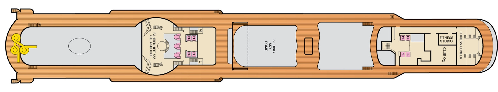 Carnival Pride, Deck 10: official cabin and venue layout