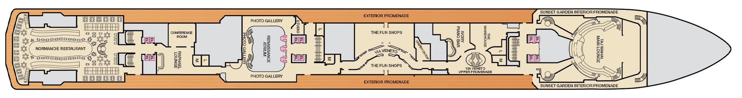 Carnival Pride, Deck 3: official cabin and venue layout