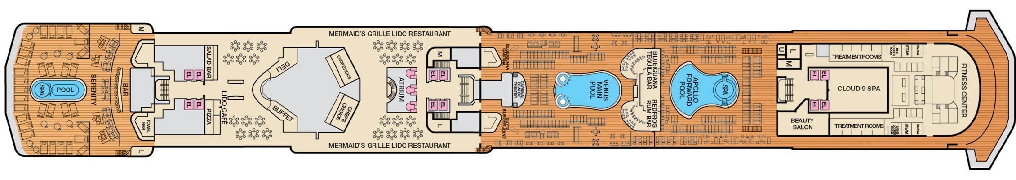 Carnival Pride, Deck 9: official cabin and venue layout