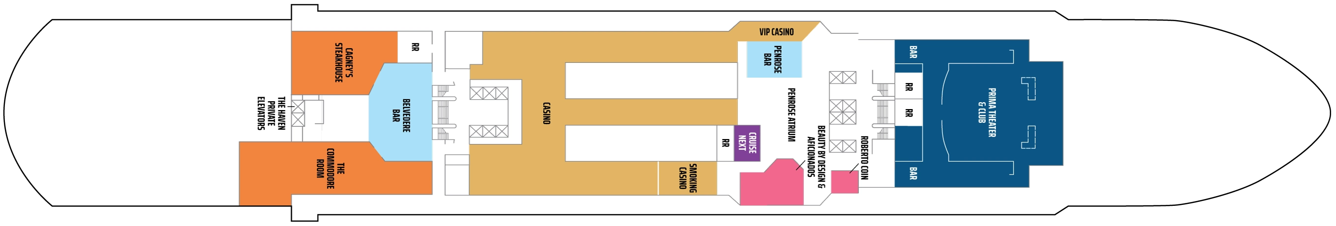 Norwegian Prima, Deck 6: official cabin and venue layout