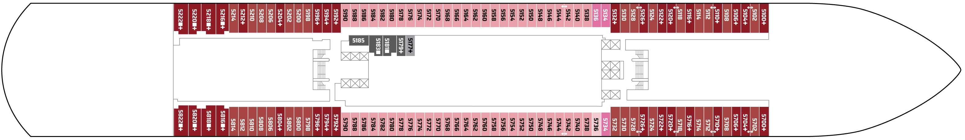 Norwegian Prima, Deck 5: official cabin and venue layout
