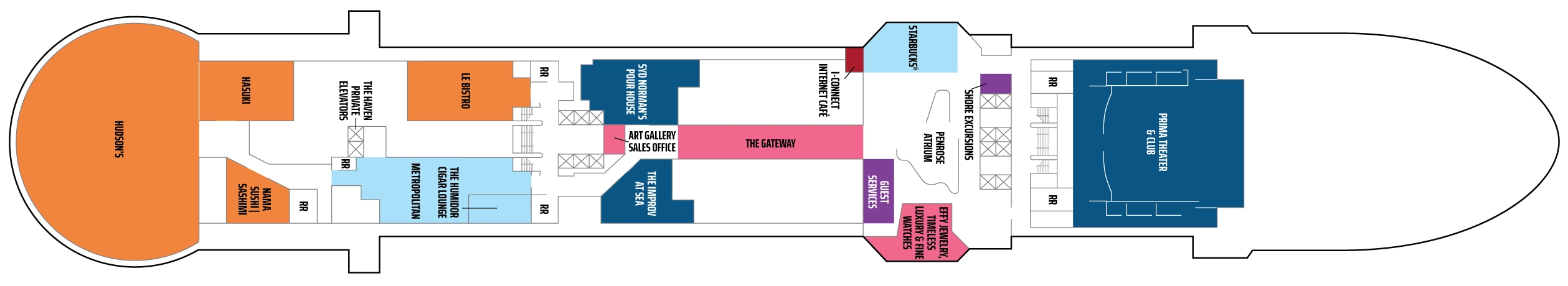 Norwegian Prima, Deck 7: official cabin and venue layout