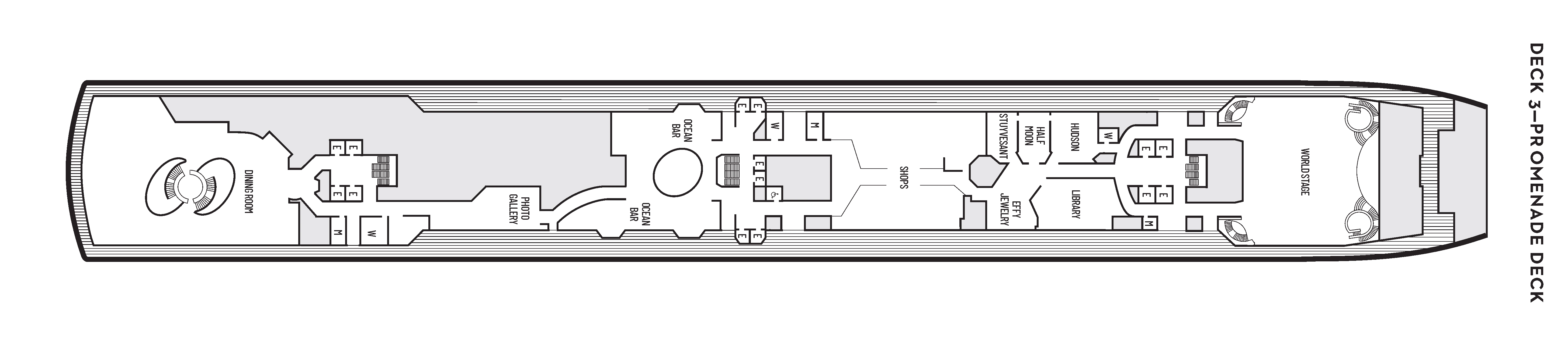 Eurodam, Deck 3: official cabin and venue layout