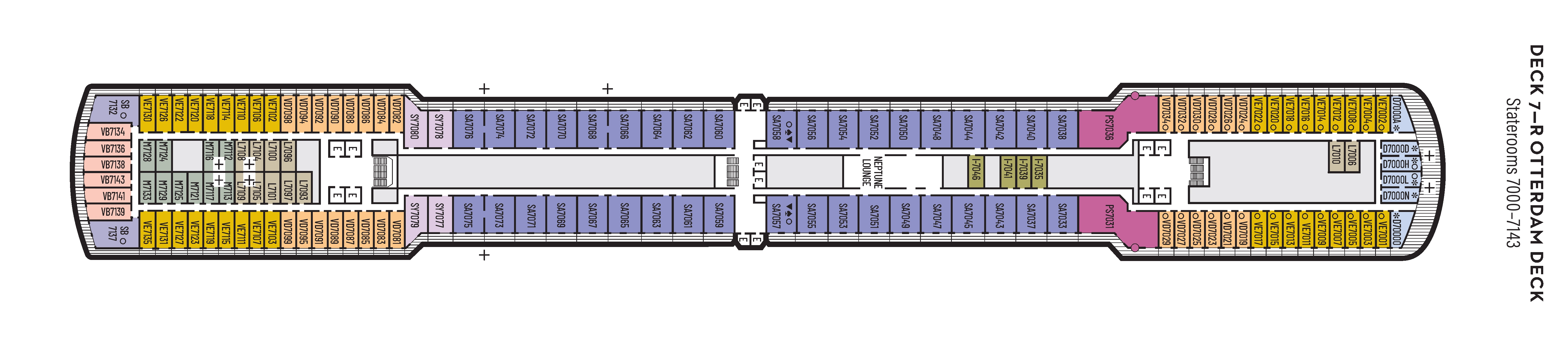 Eurodam, Deck 7: official cabin and venue layout