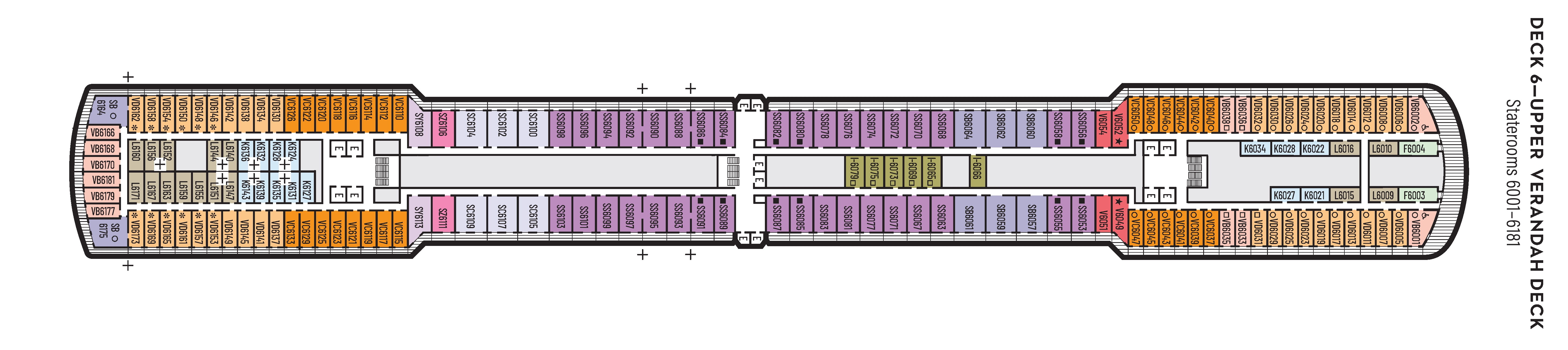 Eurodam, Deck 6: official cabin and venue layout
