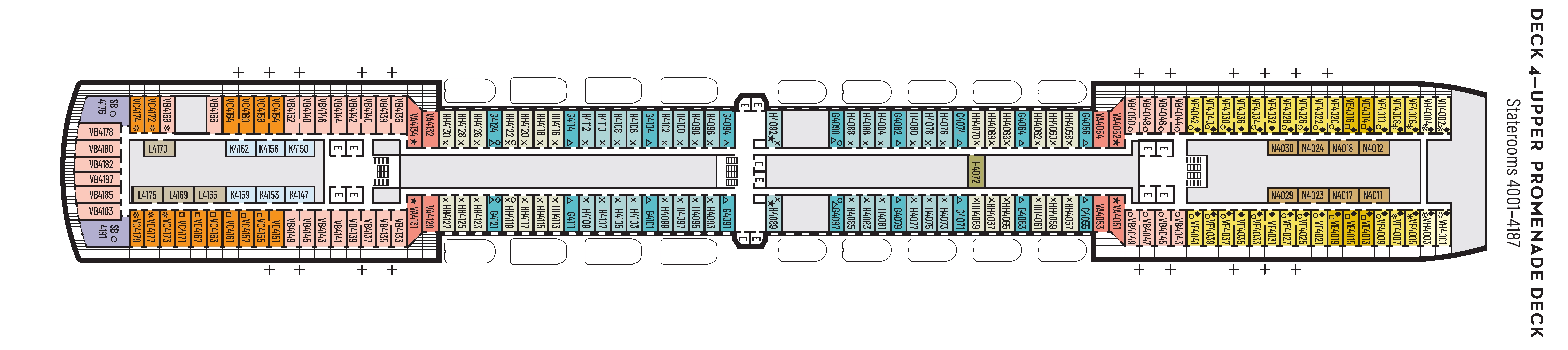 Eurodam, Deck 4: official cabin and venue layout