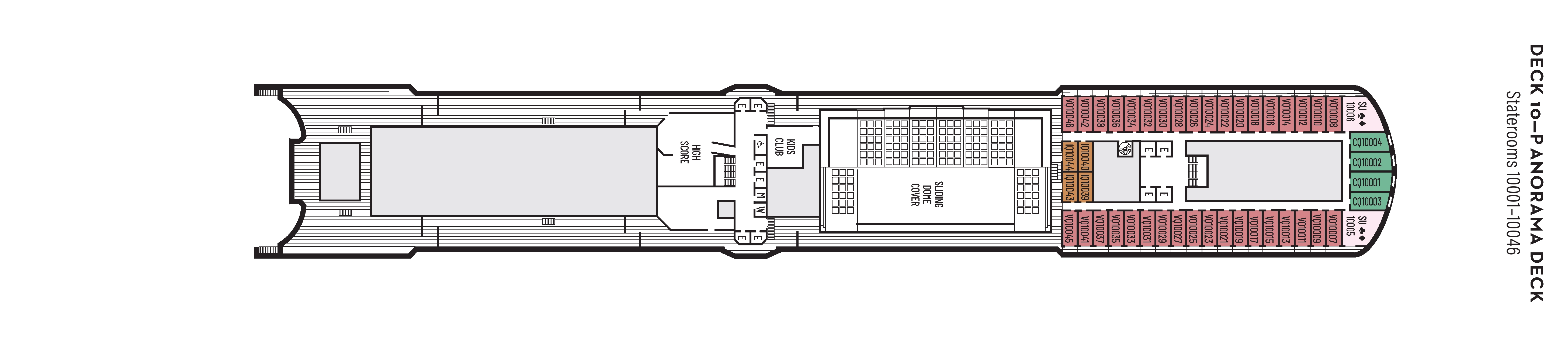 Eurodam, Deck 10: official cabin and venue layout