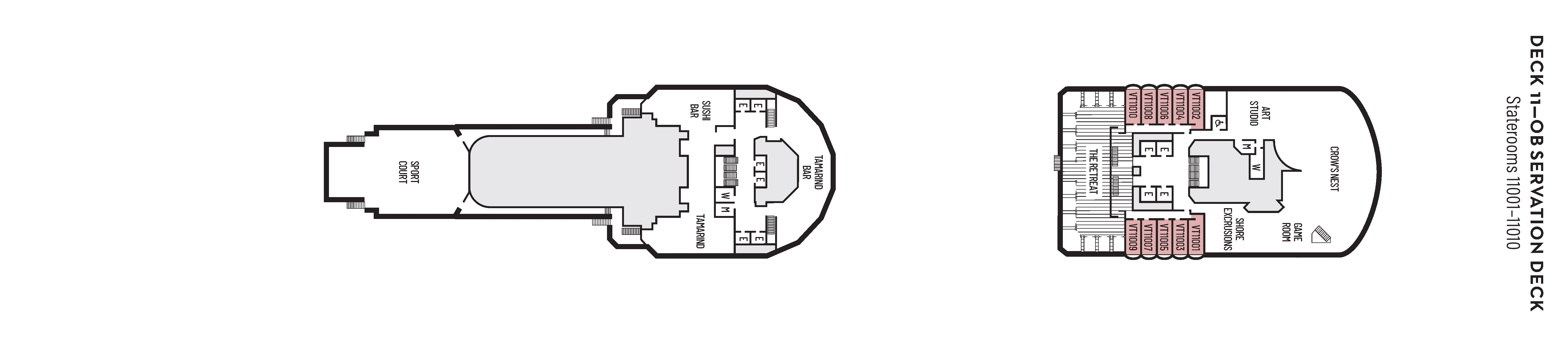 Eurodam, Deck 11: official cabin and venue layout