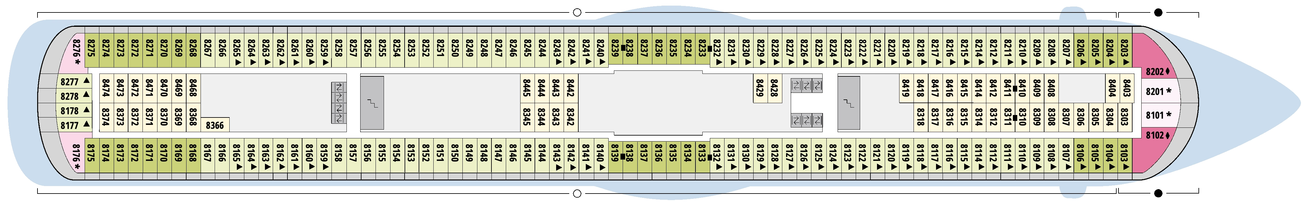 AIDAblu, Deck 8: official cabin and venue layout