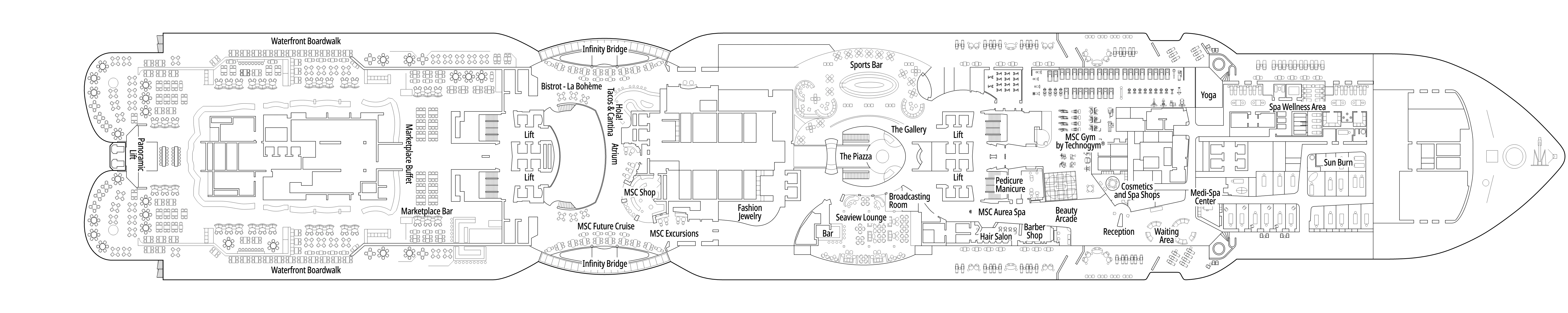 MSC Seaside, Deck 8: official cabin and venue layout