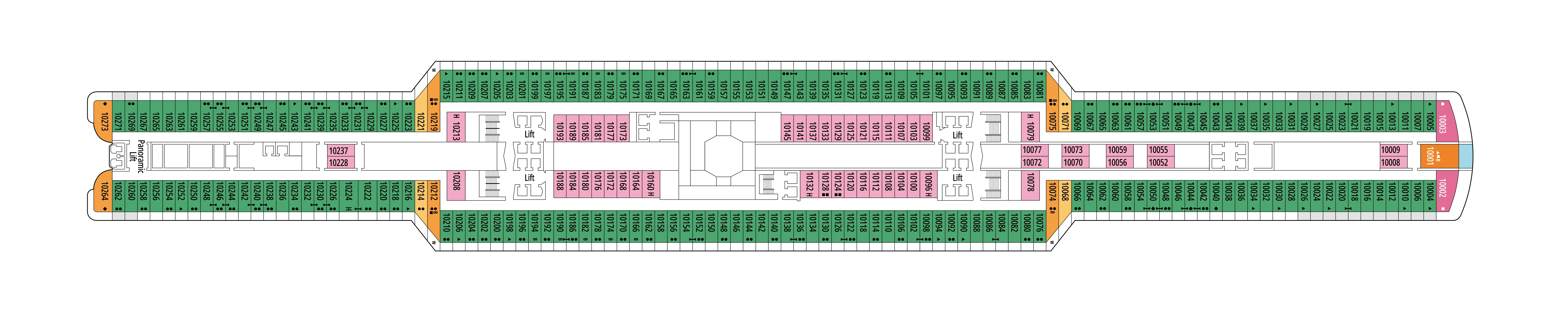 MSC Seaside, Deck 10: official cabin and venue layout