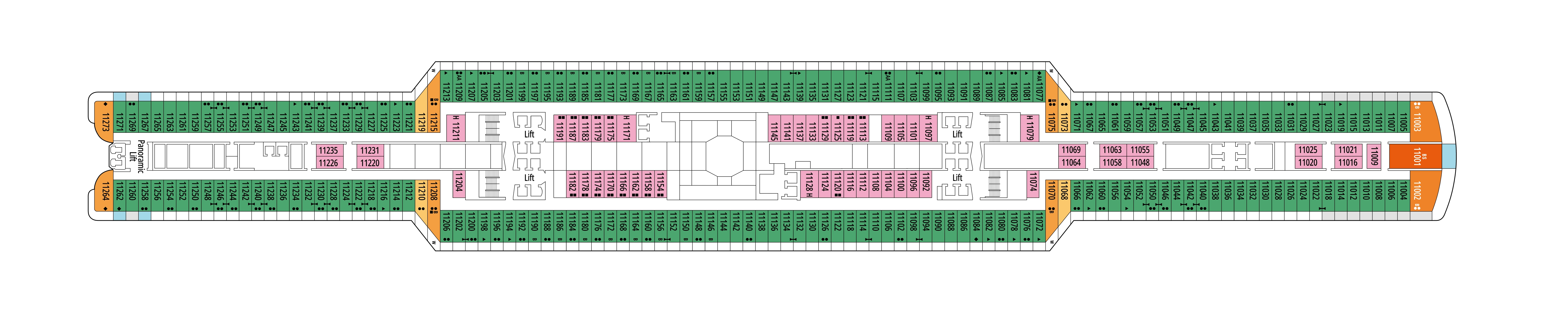 MSC Seaside, Deck 11: official cabin and venue layout