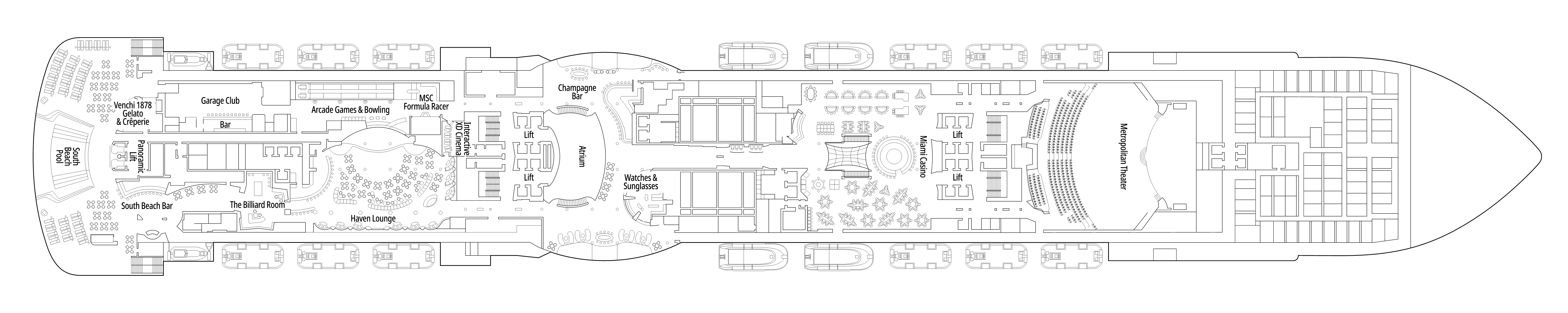 MSC Seaside, Deck 7: official cabin and venue layout