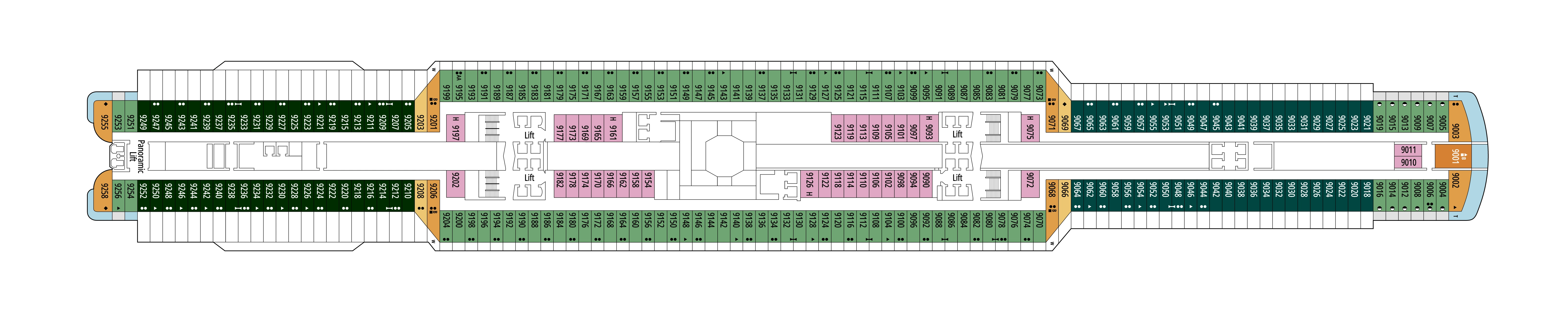 MSC Seaside, Deck 9: official cabin and venue layout