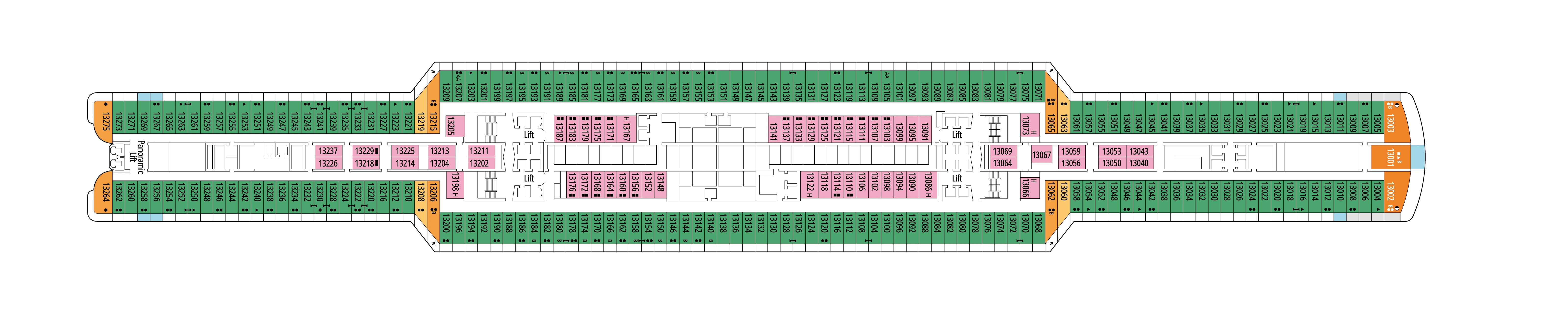 MSC Seaside, Deck 13: official cabin and venue layout