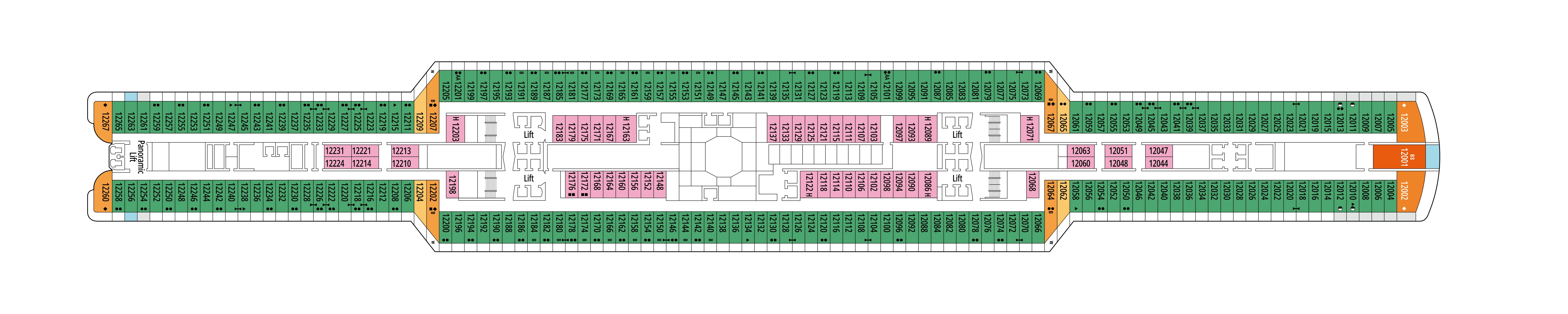 MSC Seaside, Deck 12: official cabin and venue layout
