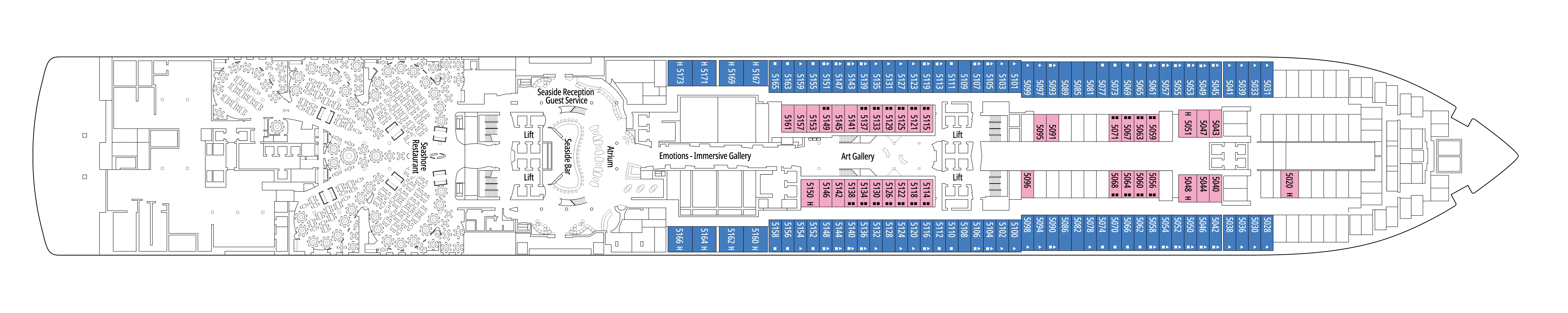 MSC Seaside, Deck 5: official cabin and venue layout