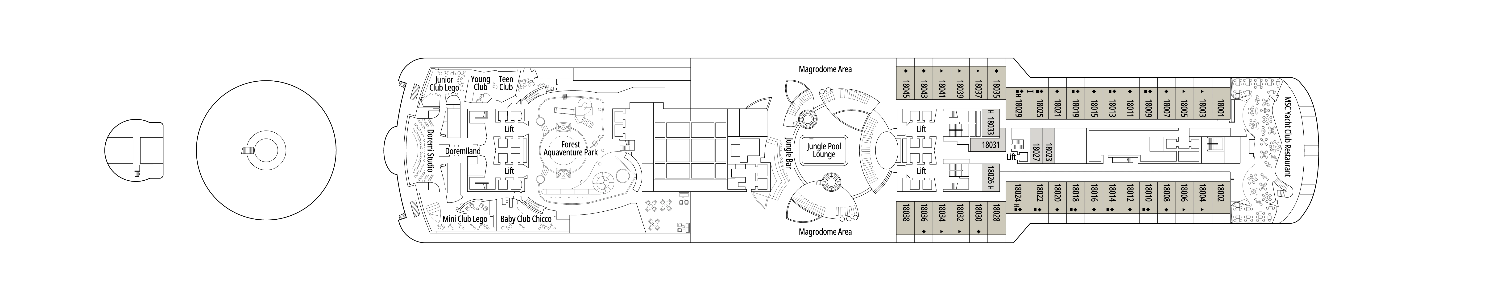 MSC Seaside, Deck 18: official cabin and venue layout