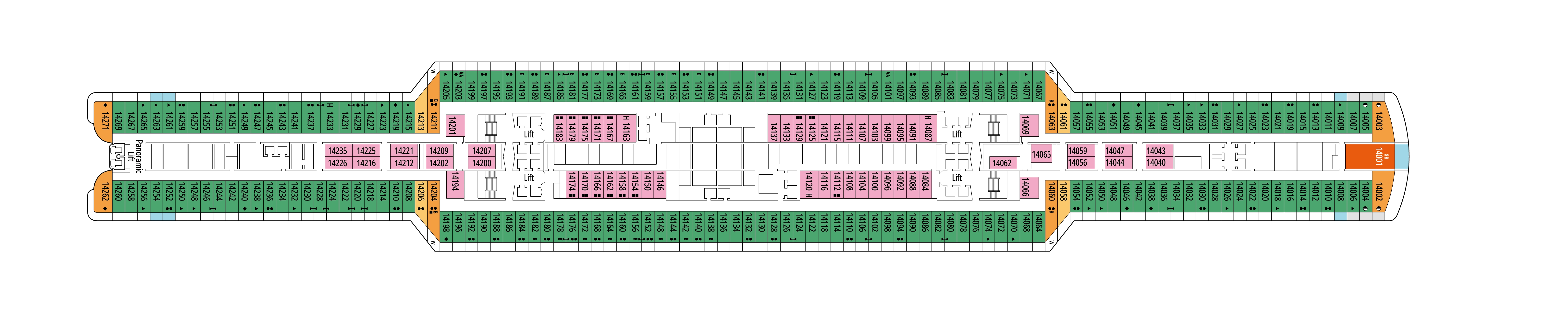 MSC Seaside, Deck 14: official cabin and venue layout