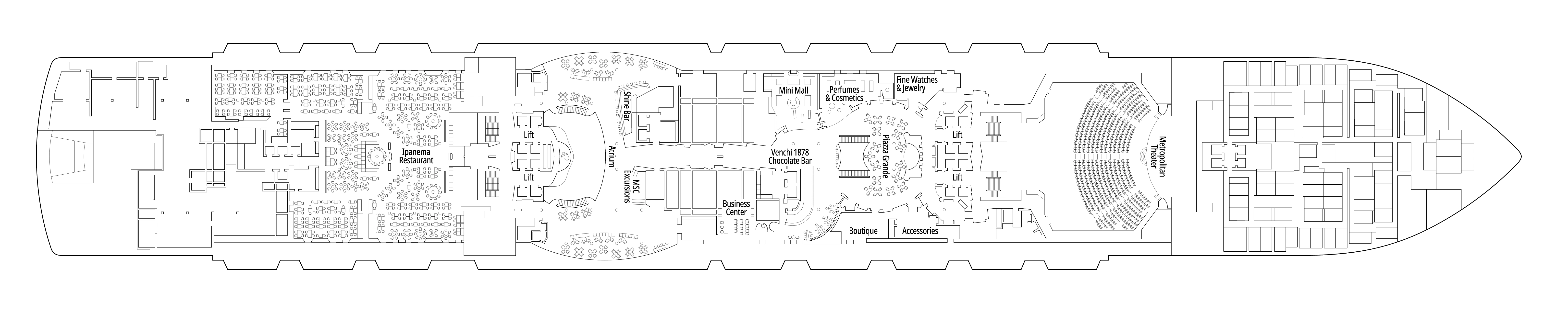 MSC Seaside, Deck 6: official cabin and venue layout