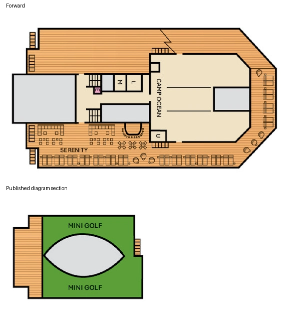 Carnival Glory, Deck 12: official cabin and venue layout