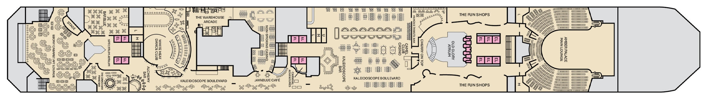 Carnival Glory, Deck 5: official cabin and venue layout