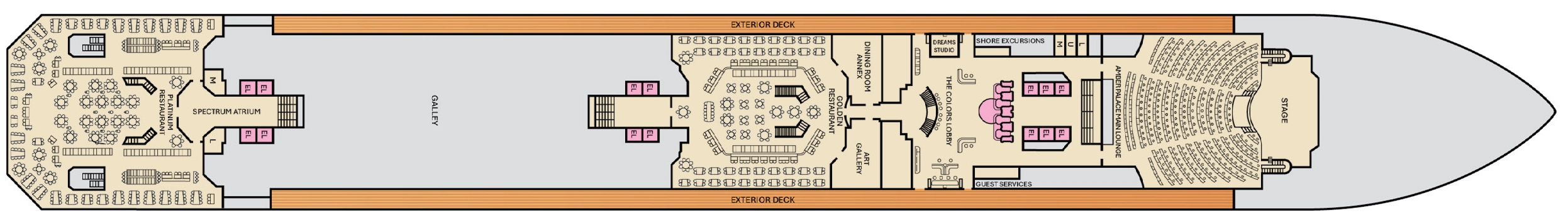 Carnival Glory, Deck 3: official cabin and venue layout