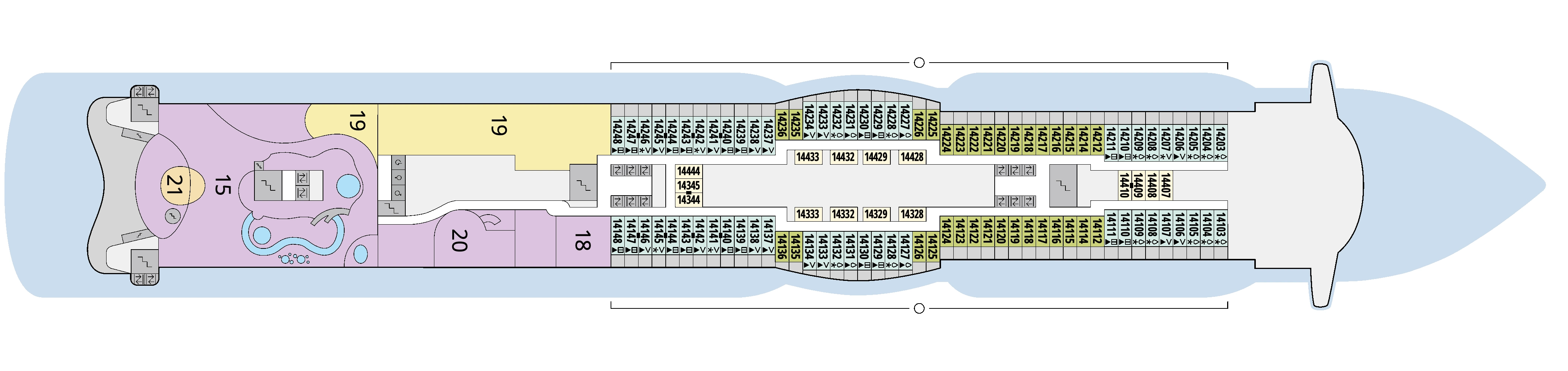 AIDAprima, Deck 14: official cabin and venue layout