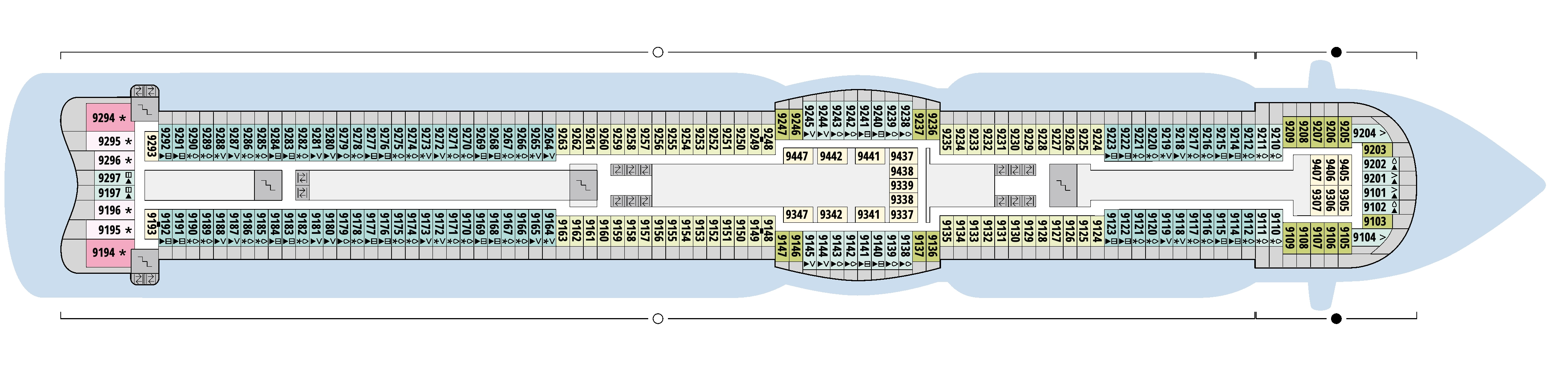 AIDAprima, Deck 9: official cabin and venue layout