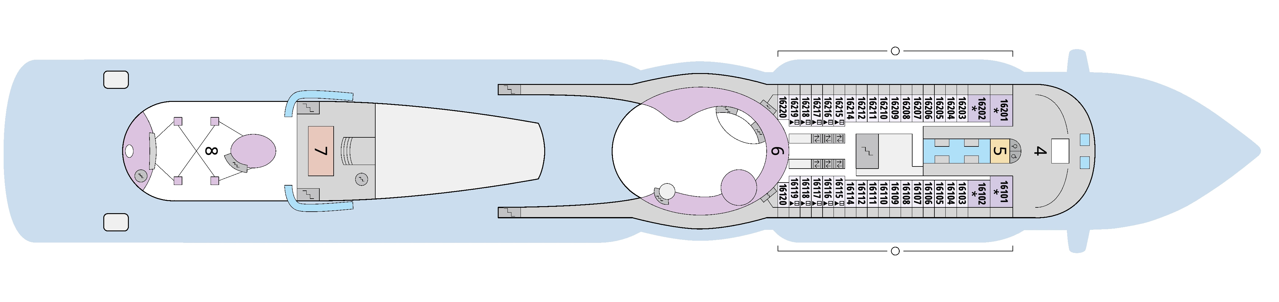 AIDAprima, Deck 16: official cabin and venue layout
