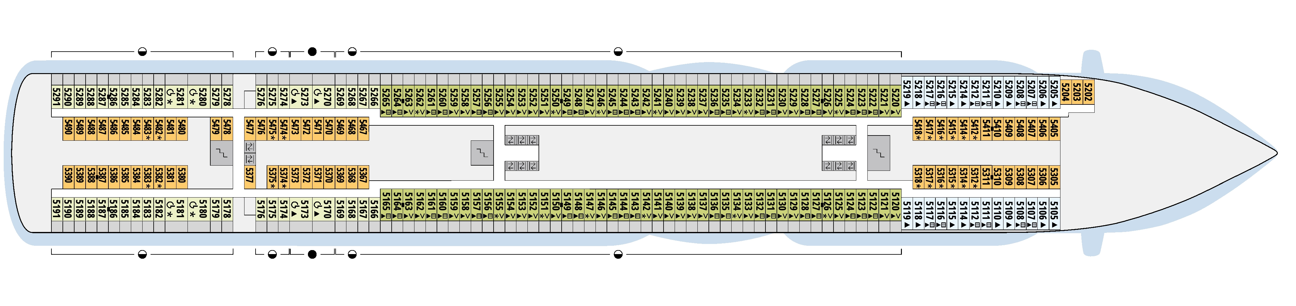 AIDAprima, Deck 5: official cabin and venue layout