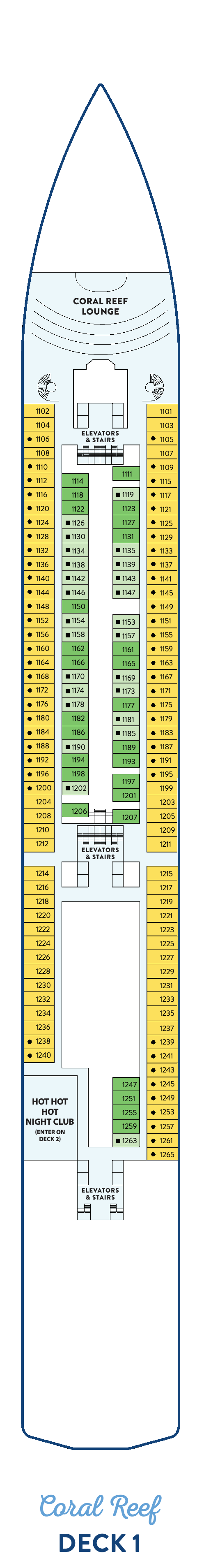 Margaritaville at Sea Islander, Deck 1: official cabin and venue layout