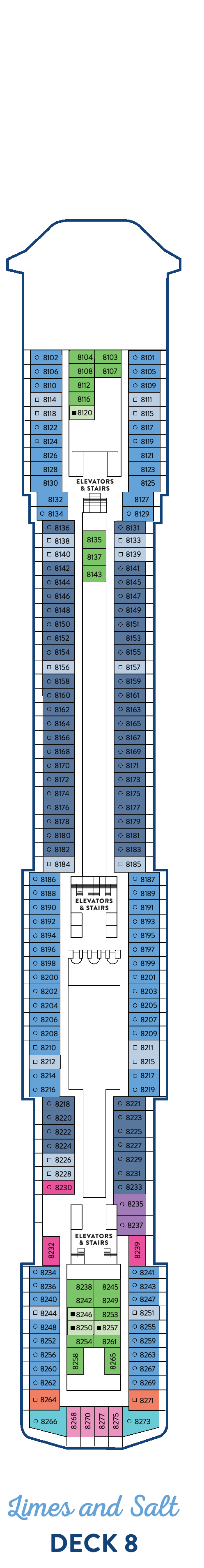 Margaritaville at Sea Islander, Deck 8: official cabin and venue layout