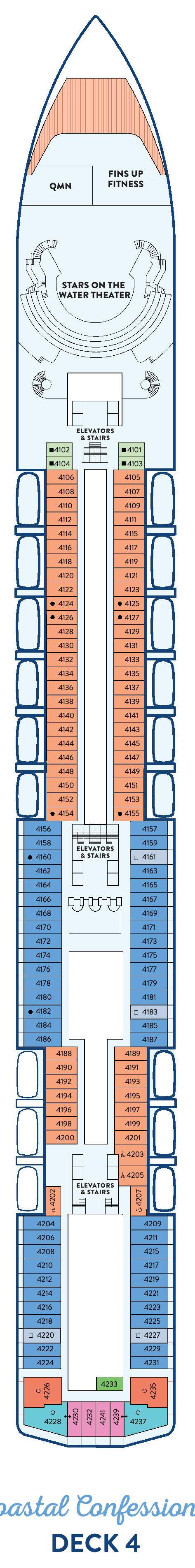 Margaritaville at Sea Islander, Deck 4: official cabin and venue layout