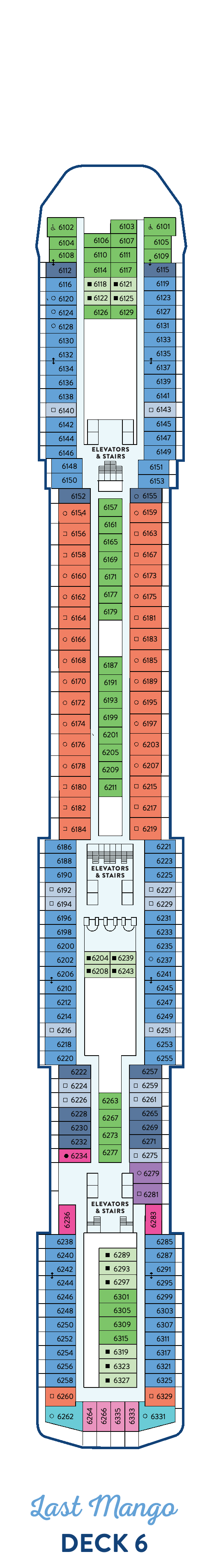 Margaritaville at Sea Islander, Deck 6: official cabin and venue layout