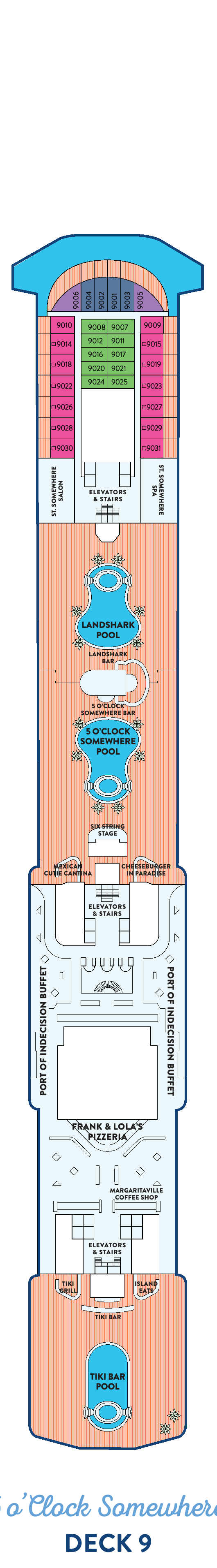 Margaritaville at Sea Islander, Deck 9: official cabin and venue layout